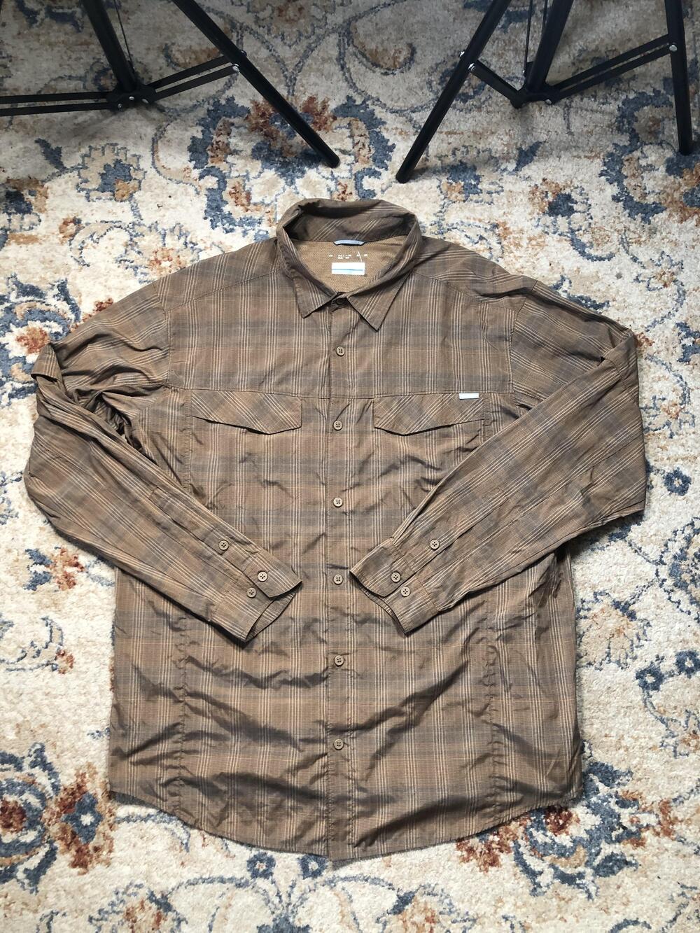 Columbia Shirt Mens 2XL Brown Plaid PFG Omni-Shade Button Up Fishing Outdoor
